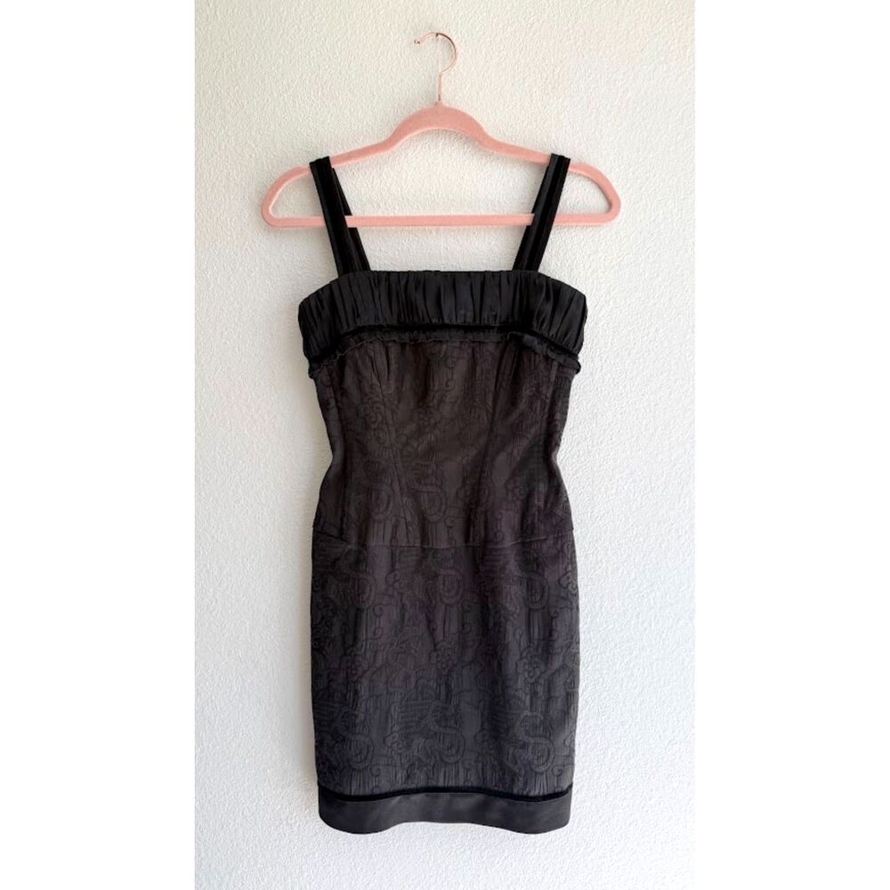 Vintage 90s Guess Jeans Dragon Jacquard Corset Satin & Velvet Dress in Black XS